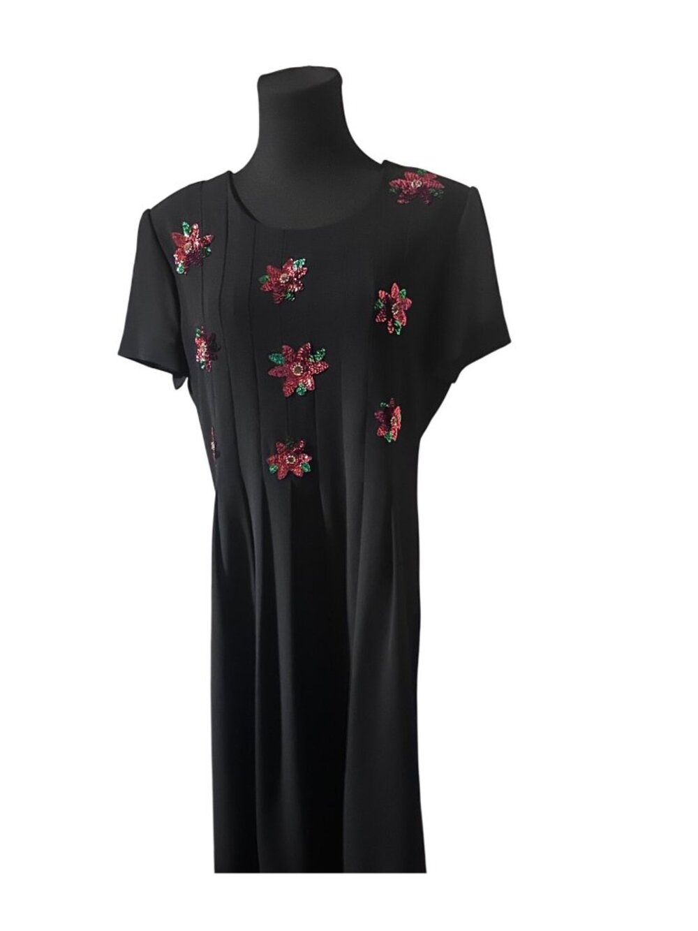 Jessica Howard black with red sequins poinsettias Christmas Holiday dress size 1